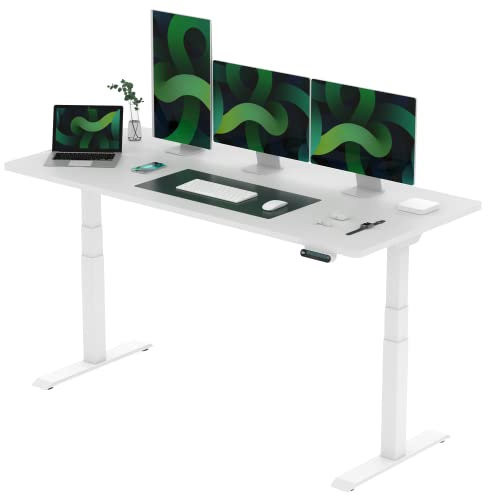 FLEXISPOT E6+180 * 80cm Scrivania Regolabile in Altezza Standing Desk Scrivania Elettrica Scrivania Motorizzata a 3 Stadi a 2 Motore Capacità di carico 125 kg (180x80 cm, Bianco+Bianco)