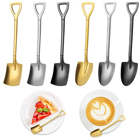 cobee pala cuchara, Cuchara de 3 palas + cucharas de 3 puntas Cuchara de pala de acero inoxidable Cucharillas de pala novedosas Cucharas de café con leche Cucharas De Helado(Plata, Negro, Oro)