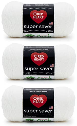 Red Heart Super Saver White Yarn - 3 Pack of 198g/7oz - Acrylic - 4 Medium (Worsted) - 364 Yards - Knitting/Crochet