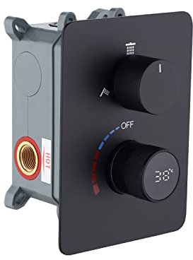 WHSHOWER 3 Outlet Function Solid Brass LED Digital Display Diverter Valve Trim Kit Matte Black Concealed Shower Mixer Valve