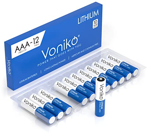 Voniko AAA Lithium Batteries, 12 Pack 1.5V 1250mah Lithium AAA Batteries—High Performance Triple AAA Long Lasting Battery for Flashlight, Toys, Remote Control, Alarm System (Non-Rechargeable)