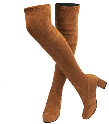 Hitmars Bottes Hautes Femme Botte Longue Hiver Chaudes Bottes Femme à Talons Sexy Bloc B Marron EU 35