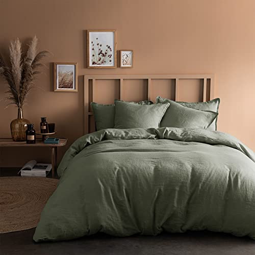 MATT & ROSE Housse de Couette 220x240 cm Unie Lin LAVÉ 2 Personnes | 100% Lin Lavé | Oeko-TEX | Lichen