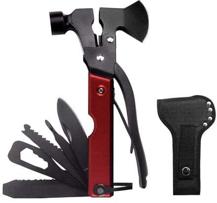 Wyewye Mini Hatchet Multi Tool - Survival Equipment, Men's Gifts, Black/Red Stainless Steel