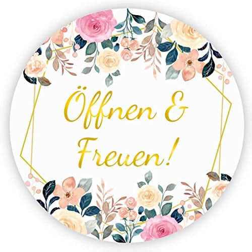 MameArt 100stk 4cm Aufkleber Öffnen & Freuen, Sticker für Hochzeit Gastgeschenk Taufe Kommunion Geburtstag Partei Feste Geschenke Präsente (Öffnen 1)