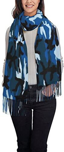 SUAQUE Deutschland-Flagge Kaschmir Quaste Schal Damen Winter Thermo Schal Schal Warm Weich Dicke Decke, blau camouflage, Einheitsgröße