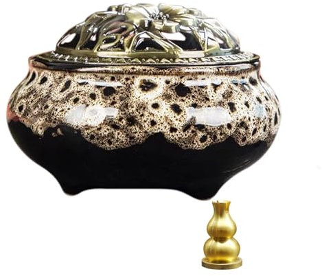 Räuchergefäß, Räuchergefäß Keramik Mit Deckel, Geeignet FüR RäUcherkegel/Spulen/StäBchen, Es Gibt Metall-RäUcherstäBchenhalter + Feuerfeste Baumwolle Im Inneren.