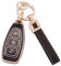 Koaudb Protecteur de clé de Voiture en TPU pour Ford Fiesta Focus C-Max Galaxy B-Max Grand C-Max Kuga Mondeo S-Max Étui Porte-clés sans clé 3 Boutons avec lanière Porte-clés en Cuir Noir Or(BP-Frd-3)