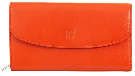 DUDU Damen Portemonnaie aus echtem Leder, RFID-geschützt, Brieftasche mit Reißverschluss, mehrere Fächer Orange