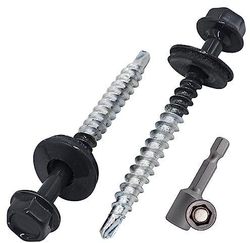 SKIR'CO (50 Stück) lackierte Dachschrauben 4,8 x 50 mm, Sechskantkopf, selbstbohrende Schrauben mit EPDM-Unterlegscheiben (Anthrazitgrau, RAL 7016)