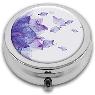 Image with Water Like Lilac and Pink Round Box, Compact Compartment Medicine Case,for Pocket,Purse,Portable Medicine Tablet Vitamin Holder Travel