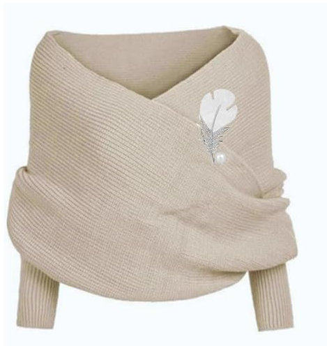 BLOHDI Snowfall Sweater Scarf with Sleeves, Women's Knit Sweater Tops Winter Scarf, Warm Knitted Crochet Shawl Cape with Sleeves (Coffee, One Size)