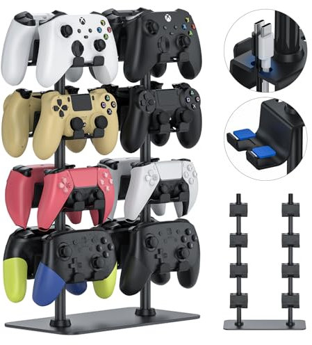 Controller Halter für 16 Gaming Controller [Maximale Kapazität] Controller Halterung Kopfhörer Ständer mit Aluminium Basis für PS5 PS4 Nintendo Switch Xbox Controller und Alle Headset Ständer Schwarz