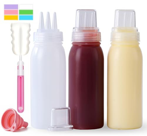 Werduoland 3 Hole Squeeze Bottles for Sauces Plastic Condiment Squeeze Bottles Ketchup Dispenser Salad Dressing Container Squirt Kitchen Squeeze Bottles for Oil BBQ Paint Pancake Art 3 Pcs 13oz/380ML
