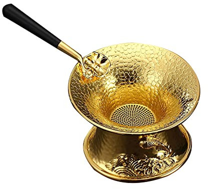 /Colador de café de metal con base colador de filtro de té portátil con larga resistencia a las escaldaduras Reutilizable para la cocina Colador de filtro de té con soporte base extraíble Kungfu
