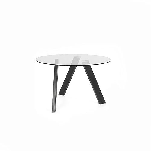 MONDO VIRO Mesa moderna de comedor redonda Idahol de cristal templado 120 x 120 cm 75 h (gris antracita)
