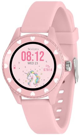 Tikkers Series 34 Kids Girls Pink Smart Watch with Fitness Tracker, Heart Rate Monitor, IP68 Waterproof, Step Counter, Music Player, Sleep Monitor, Alarm, for Android iOS