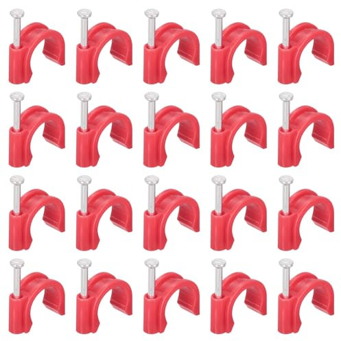 PATIKIL Half Clamp J-Hook with Nail, 140Pcs 1/2/16mm Pex Pipe Fixture Cable Nail Clip Support Holder for Tubing Fixing CPVC Copper Pipe Fixing Connection, Red, 30mm Long Nail