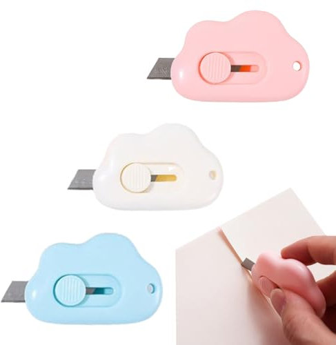 3pcs apri pacchi mini coltello taglierino retrattile Portatile Piccolo A prova di ruggine Sicuro Blu Bianco Rosa