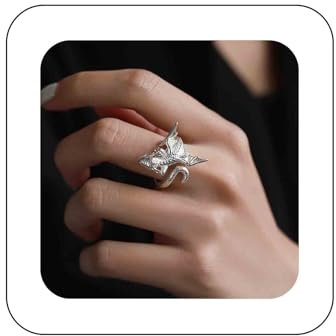 Dervivea Punk Drachen Ring Silber - Fliegender Drache Offener Verstellbarer Ring - Gothic Tier Finger Wrap Statement Schmuck Für Frauen