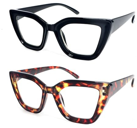 MMOWW Gafas de Lectura Mujer Anti Luz Azul, Moda Ojos de Gato Gafas de Presbicia Mujer, Lente Clara con Vision Clara (Negro+Tortuga, +3.5)