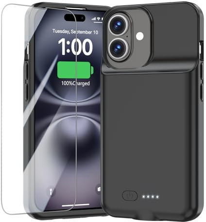 Battery Case for iPhone 16/16e,[2025 New] Fast Charging Case Charger 8500mAh Ultra-Slim Lightweight Rechargeable Battery Pack Anti-Fall TPU Powerful Juice Box for iPhone 16/16e (6.1) Black
