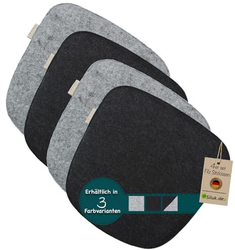 SILUK gemütliches Sitzkissen aus Filz 40cm x 40 cm - Komfortable Waschbare - 4er Set Grau I Schwarz für Bank Stuhl Stuhlkissen (Anthrazit/Grau)