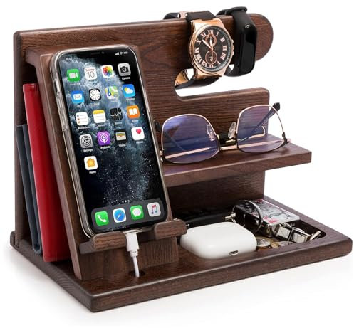 YAOJUCYE Gifts for Him Bedside Organiser, for Him, Wood Phone Docking Station - Anniversary/Birthday for Men - Husband/Dad