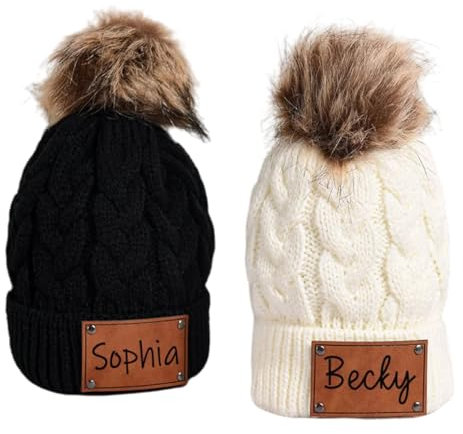 Benutzerdefinierte Strickmütze Mit Beliebigem Namen, Bestickte Strickmütze, Riesiger Bommel, Personalisierte Namensmütze, Individuelle Wintermütze, Personalisierte Mütze, Kleinkind-Mütze