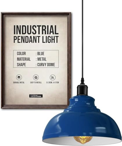 LEDSone Moderner Kronleuchter, Vintage-Hängelampenschirm, industrielle Hänge-Deckenbeleuchtung, ideal für Esszimmer, Bar, Clubs, E27-Sockel (Marineblau)