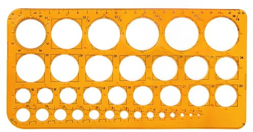 Kreisschablone Kreisschablone Kunststoffschablone Zeichenschablone kreisförmige Schablone mit 36 Kreisen, kreisförmiges Lineal zum Zeichnen, Messen und Entwerfen, Stahlgeflecht zum Zeichnen(Orange)