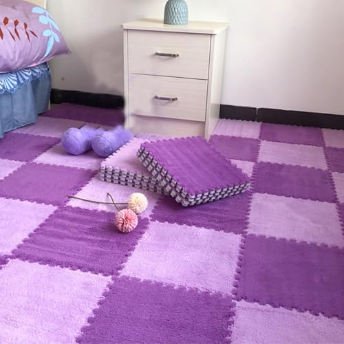 BRCYKRWY 10 Stück DIY Puzzle Shaggy Teppich,Schaumstoff-Fußmatten,Plüsch Spielmatte rutschfest Bodenschutzmatte 30x30x1cm,Flauschige Flächenteppiche,quadratische Plüsch-Puzzle-Bodenfliesen