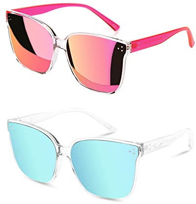 Sumato Damen-Sonnenbrille, Oversized Übergroß, Trendy Spiegelnden Linsen und UV400-Abschirmung