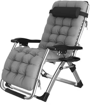 Warmiehomy Zero Gravity Chairs 72cm Width Folding Garden Recliner Chair with Cushion, Headrest Adjustable Sunlounger Chair with Cup Holder Reclining Bedchair for Garden, Beach, Patio, Camping,Grey