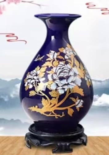 ZGSSOPTU Blaue und weiße Porzellanvasen, dekorative Vasen für Zuhause, blaue und weiße Vase, rustikal, dekoriert mit Herz- und Seil-Design, dekorative Vase, A hoch, 24 cm (B x H x T)