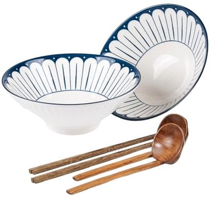MYKAGS Lot de 2 bols à ramen japonais de 1 077,3 g avec baguettes et cuillères de 1200 ml - Grands bols à soupe, four à micro-ondes, lave-vaisselle