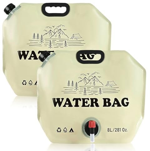 2 Piezas Saco de Agua 8L, Contenedor de Bolsa de Agua Potable de Gran Capacidad con Grifo, Bolso de Agua Reutilizable para Senderismo, Pesca, Viajes, Parrillas, Picnic, Almacenamiento de Agua en Casa