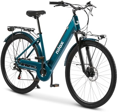 Nilox J7 E-Bike, Elektrofahrrad für die Stadt, bis zu 80 km Reichweite, max. 25 km/h, 36 V 250 W Motor, herausnehmbarer 36 V – 13 Ah Akku, 28 x 1,75 Reifen, Shimano 6-Gang-Schaltung, Grün