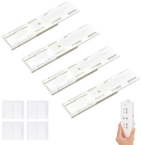 4 Pcs Self Adhesive Power Strip Holder, Punch Free Socket Holder, Wall Mountable No-Drill Socket Fixer, Strong Reusable Adhesive, Compatible with Various Surfaces for Home, Office, Kitchen,White