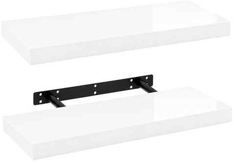 iTrend High Gloss White Floating Wall Shelf, Wall Mounted Floating Storage Shelves, Modern Book Shelf Display for Living Room, Bedroom, Kitchen & Bathroom, Bracket Included - 60cm, Pack of 2