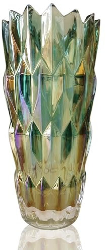 Grand vase à fleurs en verre coloré en cristal coloré pour la maison, table à manger, cadeau, mariage, pendaison de crémaillère (vert vif)