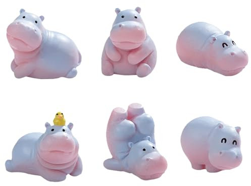 Muzrunq Nilpferde Figur, 6pcs Cartoon niedliche Flusspferde Tierfiguren, DIY Exquisite House Figurine Viel Glück für Mikrolandschaftshauskartäle Gartendekor, Tierfiguren