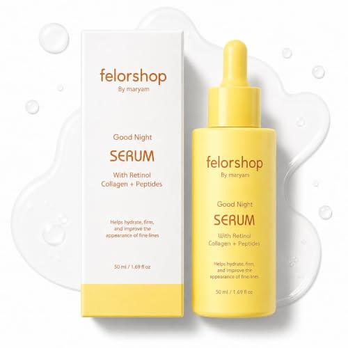 Felorshop Good Night Collagen Serum with Retinol & Peptides 50 ml (1.69 fl oz) Anti-Aging Night Serum for Face - Firms, Reduces Fine Lines & Wrinkles - Overnight Skin Renewal Treatment for Women