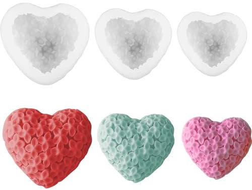 3PCS Silikonform Herz, SVOCK Silikonformen Blumen, 3d Silikonform Kerzen Blumen, Gießform Herz, Epoxidharz Formen, Silikonforms Blumen Herz Kerzenhalter für die DIY Duftkerzenherstellung