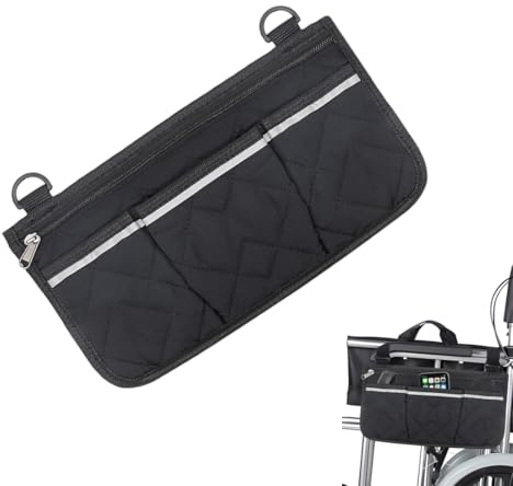 AEKZOX Borsa Impermeabile Portatile per Bracciolo di Sedia a Rotelle con Strisce Riflettenti, Borsa Portaoggetti per la Maggior Parte di Sedie a Rotelle, Deambulatori e Passeggini (Nero)