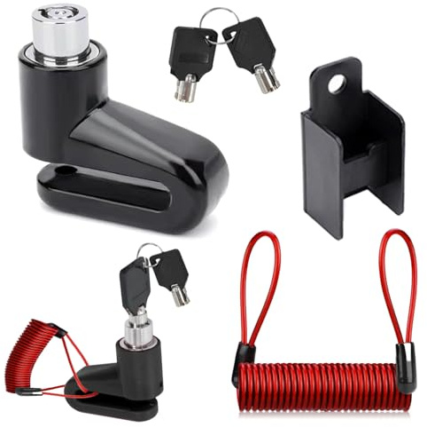 VYNZOR Bloque Disque Moto,Serrure de Frein à Disque, Cadenas Antivol avec Corde de Rappel pour Trottinette électrique Moto Scooter Vélo，Serrure pour disques de Frein avec 2 clés (le noir)