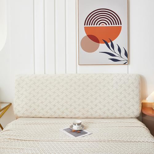 JANMEYO Headboard Cover Solid Elastic Headboard Wrap All-Inclusive Headboard Dust Cover Headboard Slipcover Modern Universal Headboard Protector Cover Bedroom Decoration-Beige||220cm