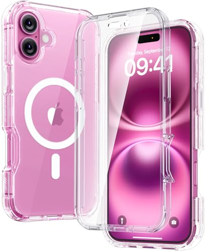 Diaclara Magnetic for iPhone 16 Case, Compatible with MagSafe Built-in Shockproof Protective Protector, Upgraded [Full Camera Protection] Phone Flip Case for iPhone 16 6.1 (Clear)