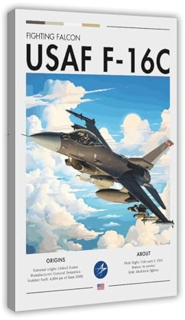 NKALFGH USAF F-16 Poster auf Leinwand, Schlafzimmer, Dekoration, Landschaftsdekoration, Geschenk, 20 x 30 cm