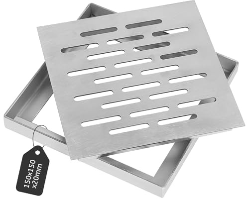 DBREAKS Bodenablauf mit Rahmen, Edelstahl Abflussgitter Gestreifter | Bodenablaufabdeckung, Abflussabdeckung für Außenbereich, Badezimmer, Garten, Terrasse Anti Blockier(150 x 150 x 20 mm)